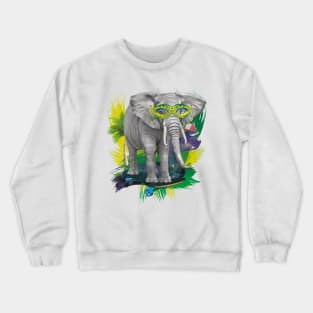 Elephant on skateboard with party glasses on the beach Crewneck Sweatshirt